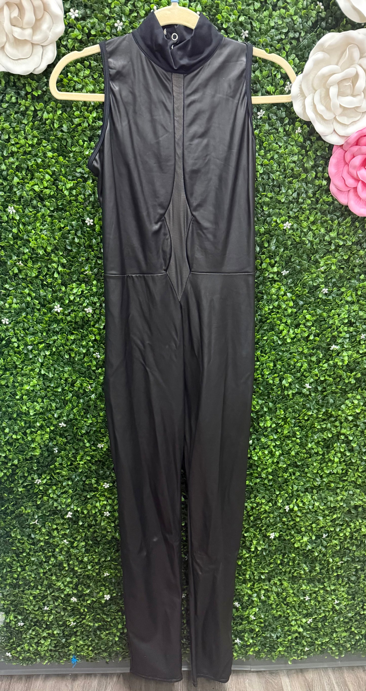 Adult Large Black Pleather Unitard
