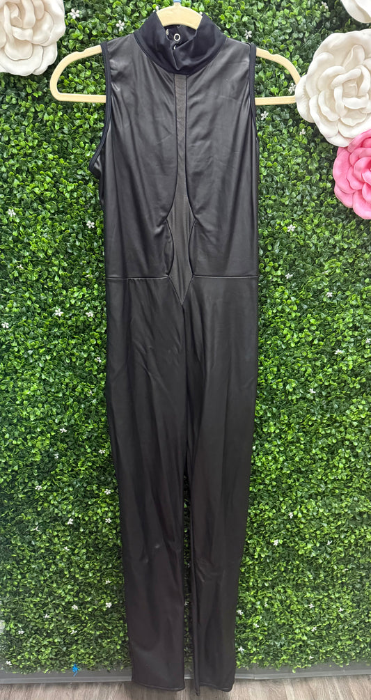 Adult Large Black Pleather Unitard