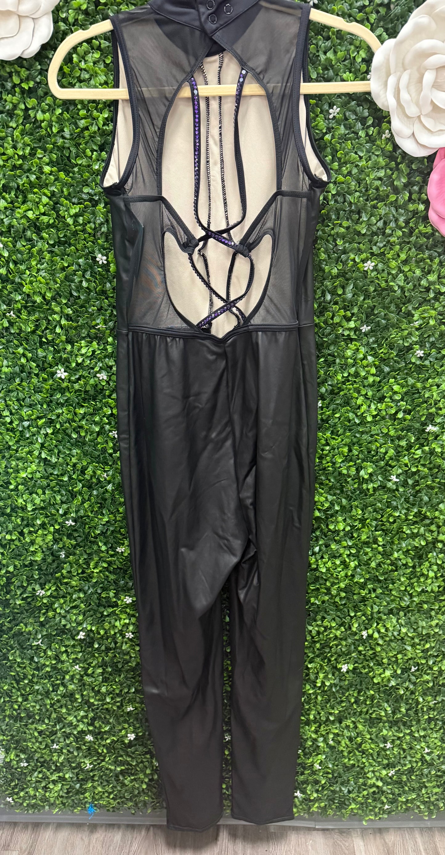 Adult Large Black Pleather Unitard