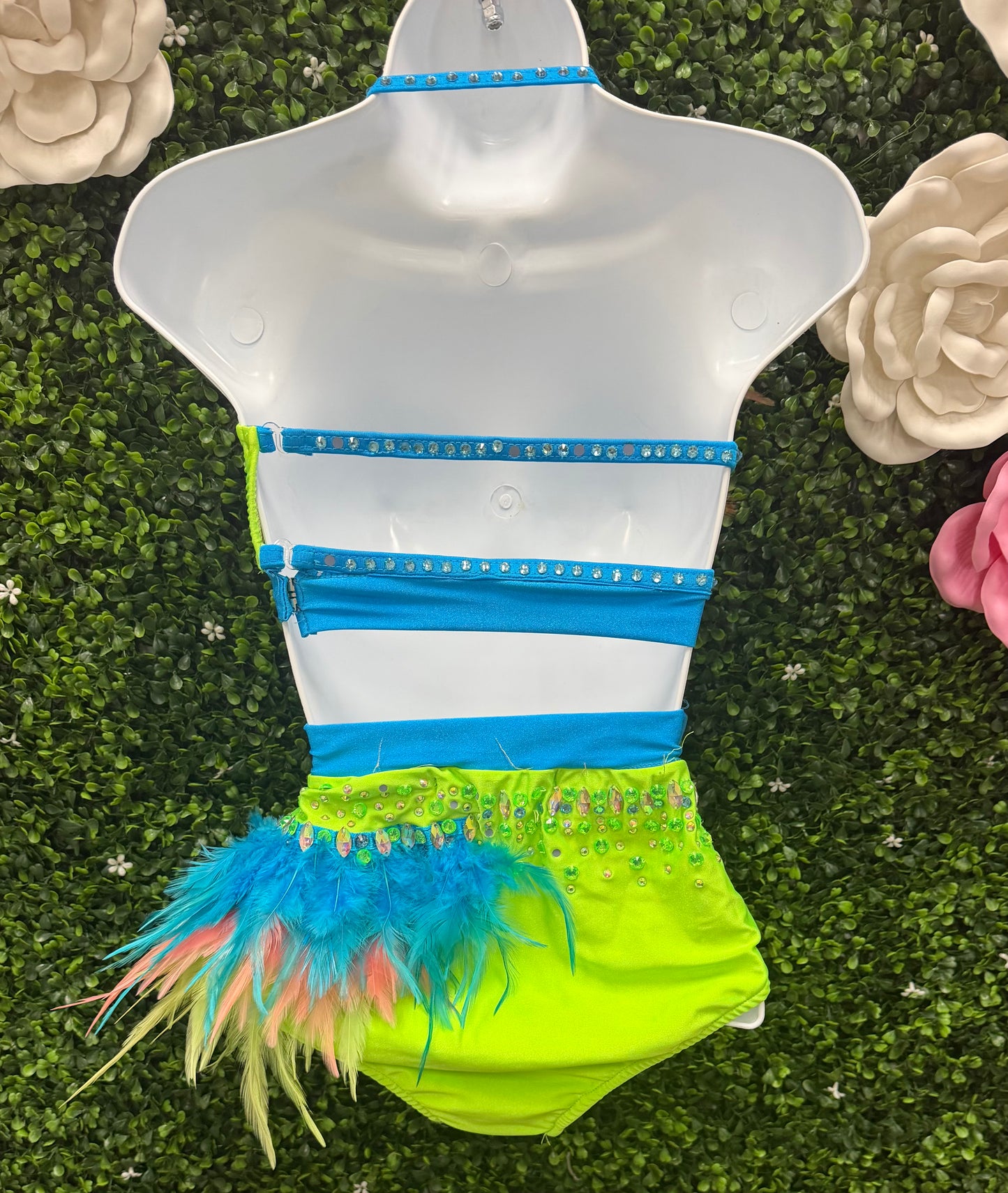 Child X-Large Green and Blue Feathered Costune