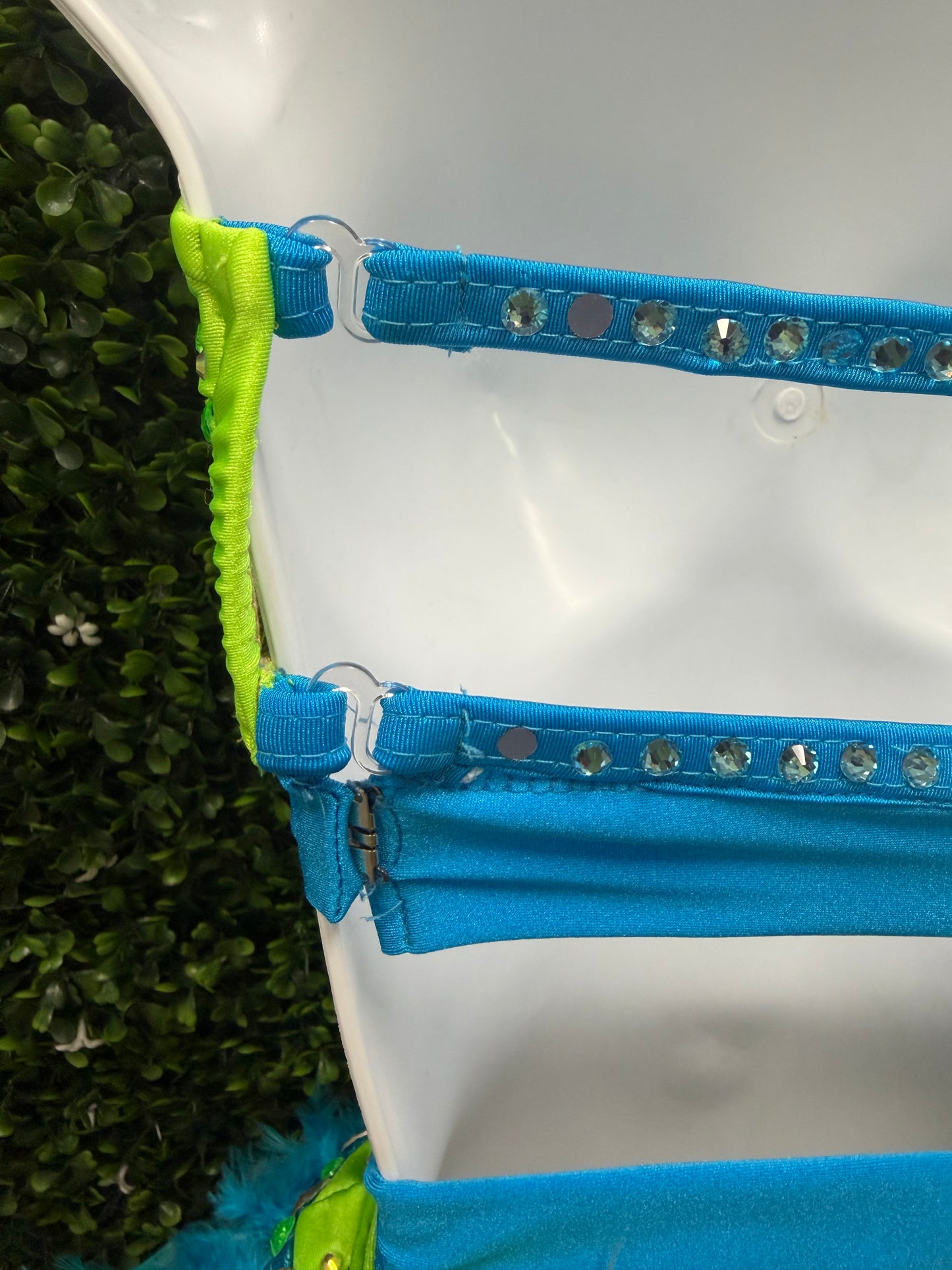 Child X-Large Green and Blue Feathered Costune