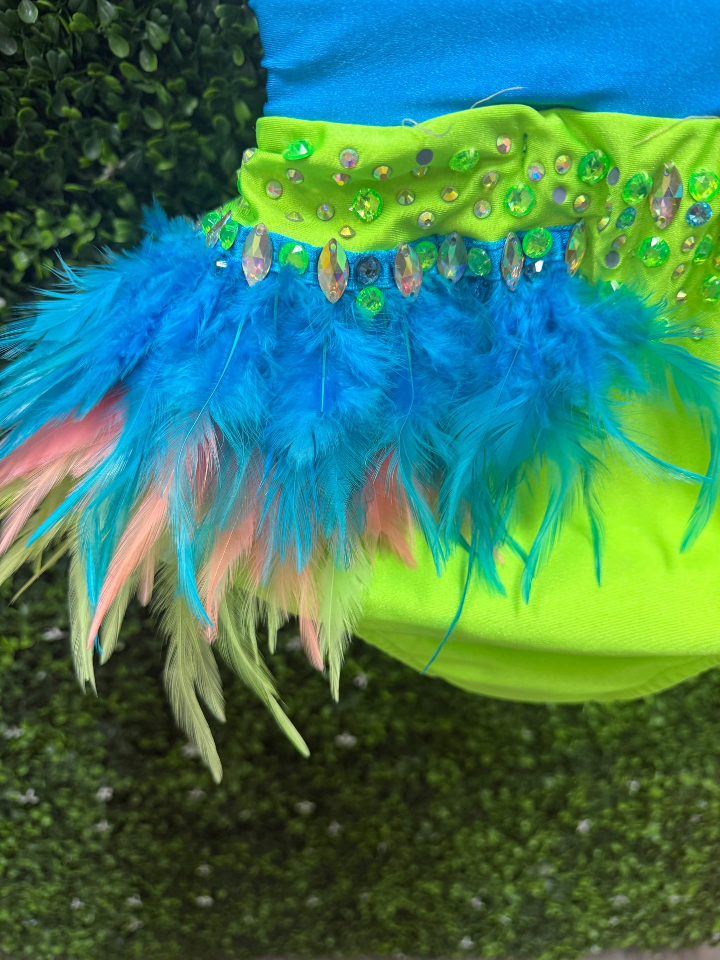 Child X-Large Green and Blue Feathered Costune