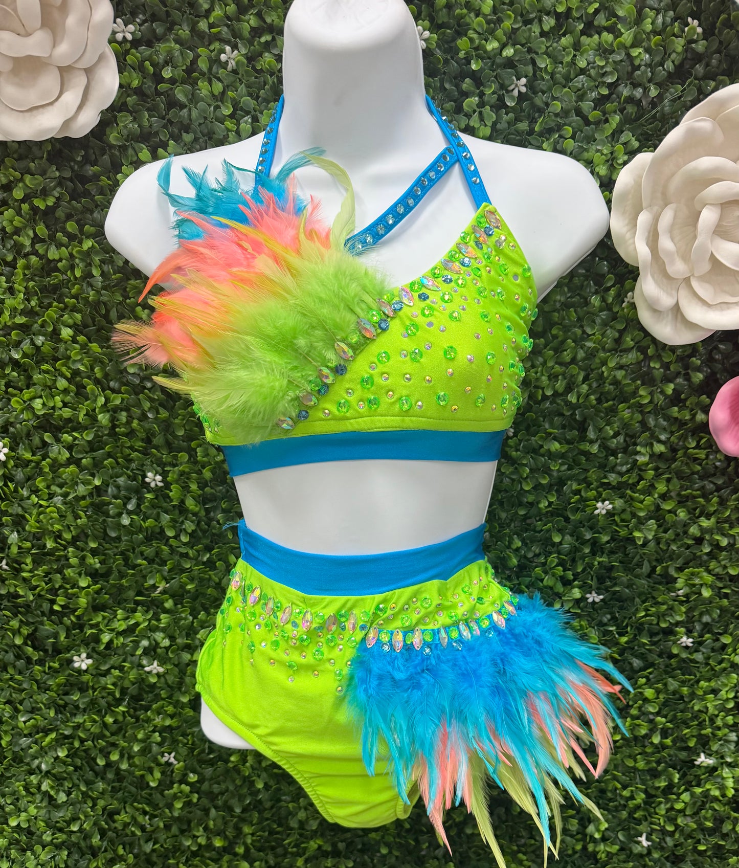 Child X-Large Green and Blue Feathered Costune