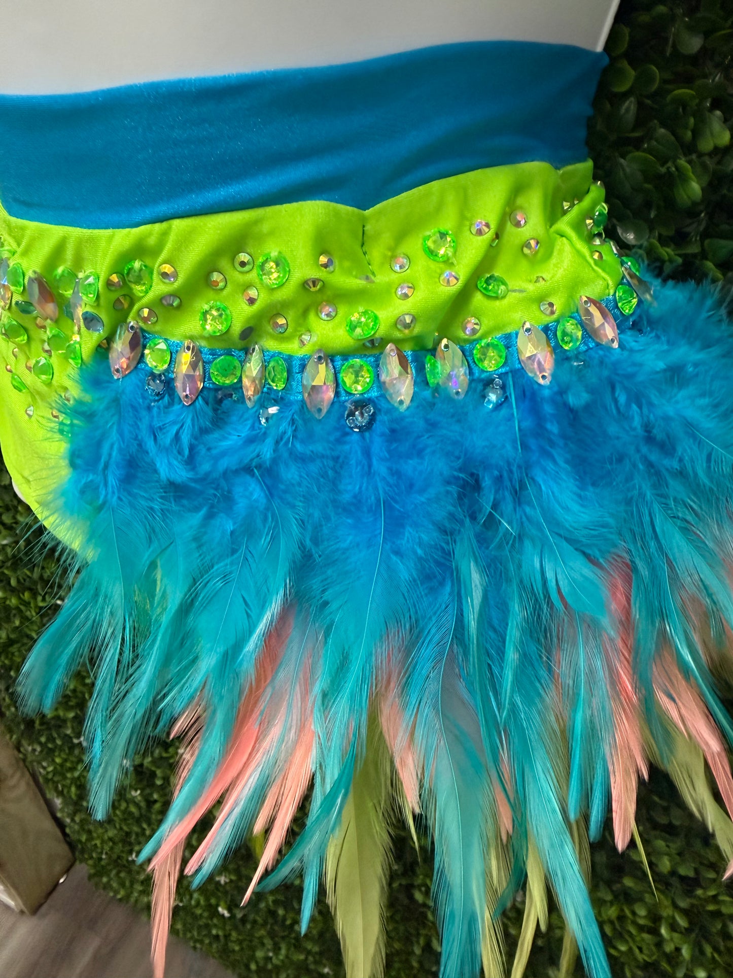 Child X-Large Green and Blue Feathered Costune