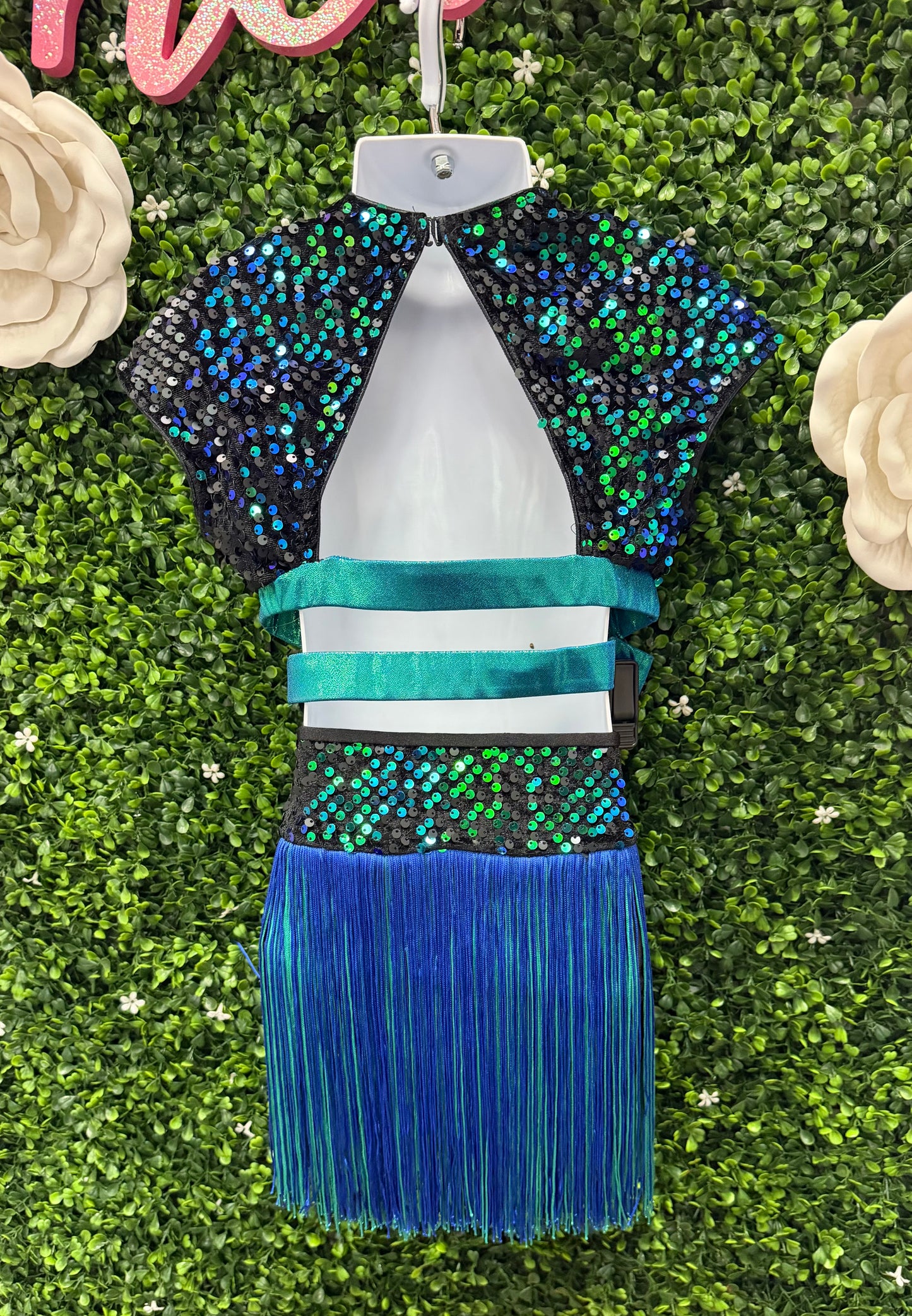 Child Medium Blue and Green Sequin Fringe Costume