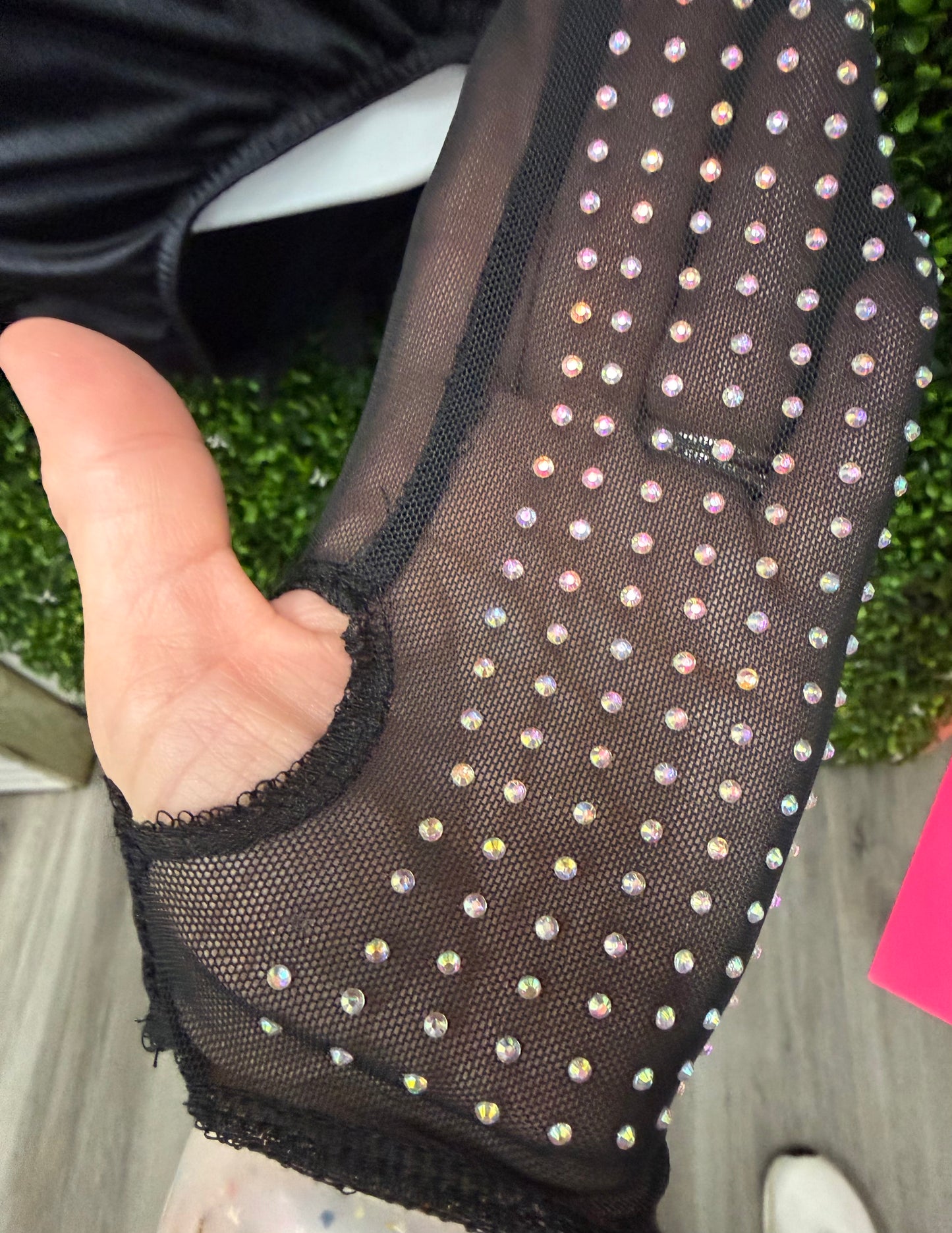 Child Medium Black Rhinestone Leotard with  Skirt