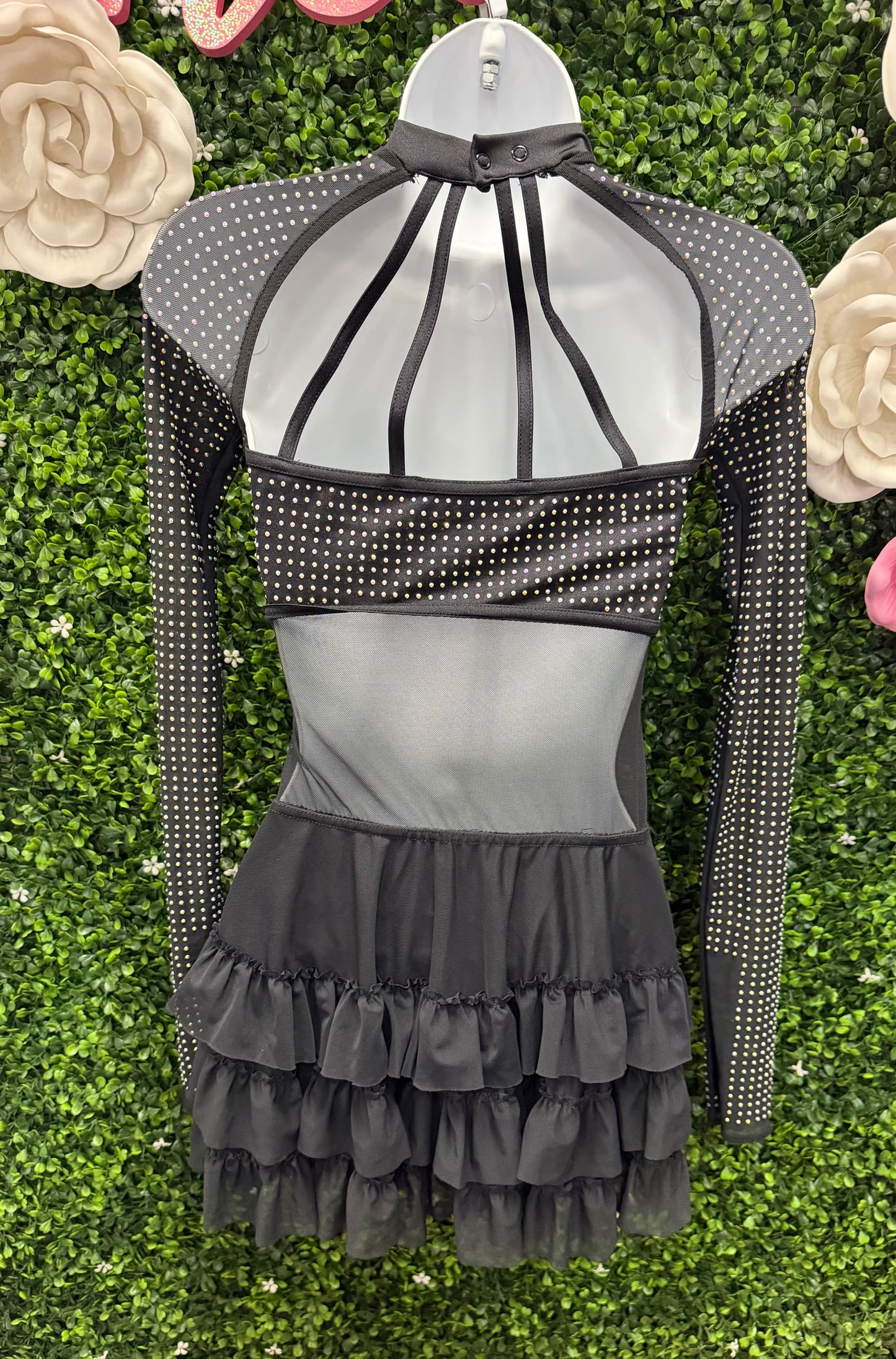 Child Medium Black Rhinestone Leotard with  Skirt