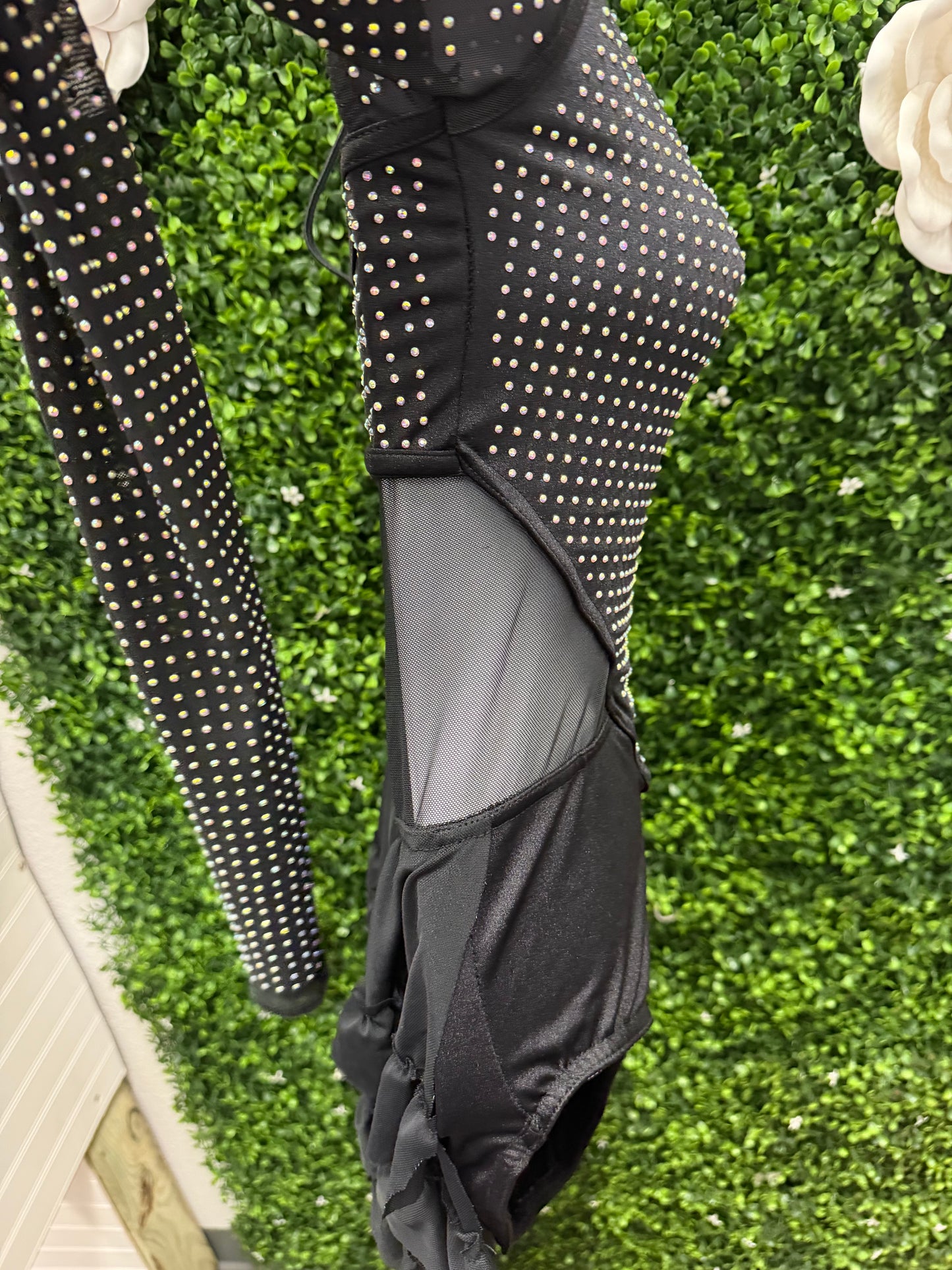 Child Medium Black Rhinestone Leotard with  Skirt