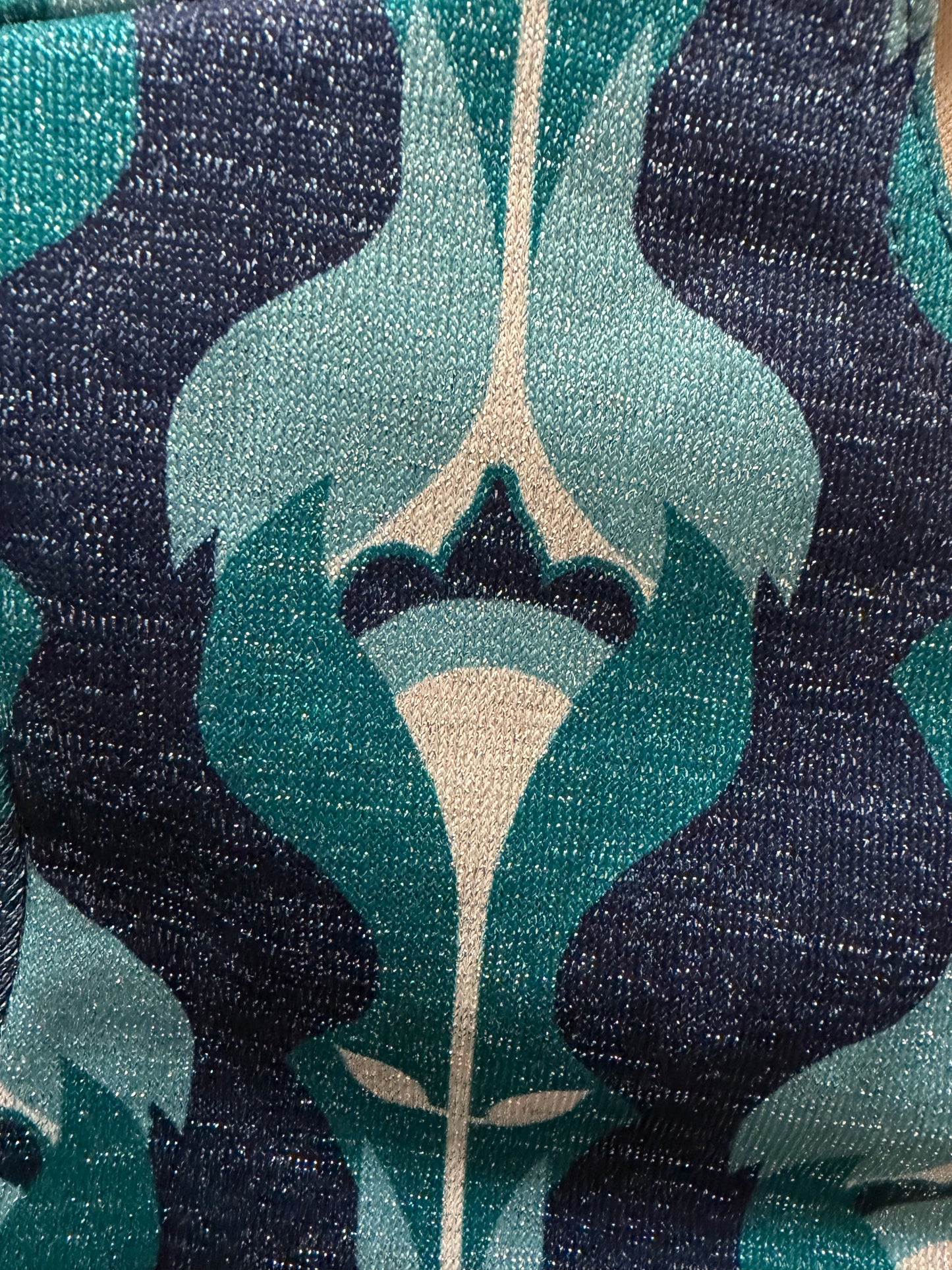 Adult Medium Teal and Navy Patterned Dance Crop Top