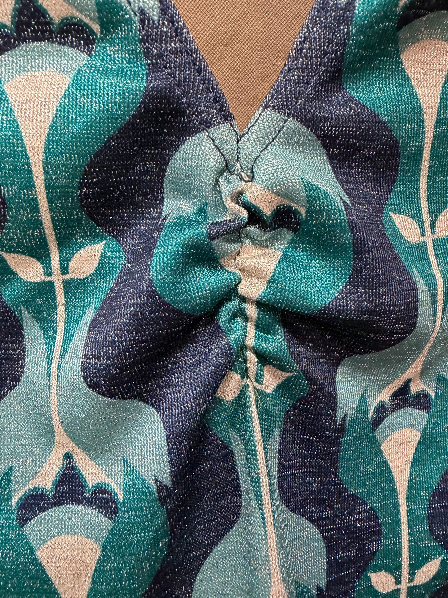 Adult Medium Teal and Navy Patterned Dance Crop Top