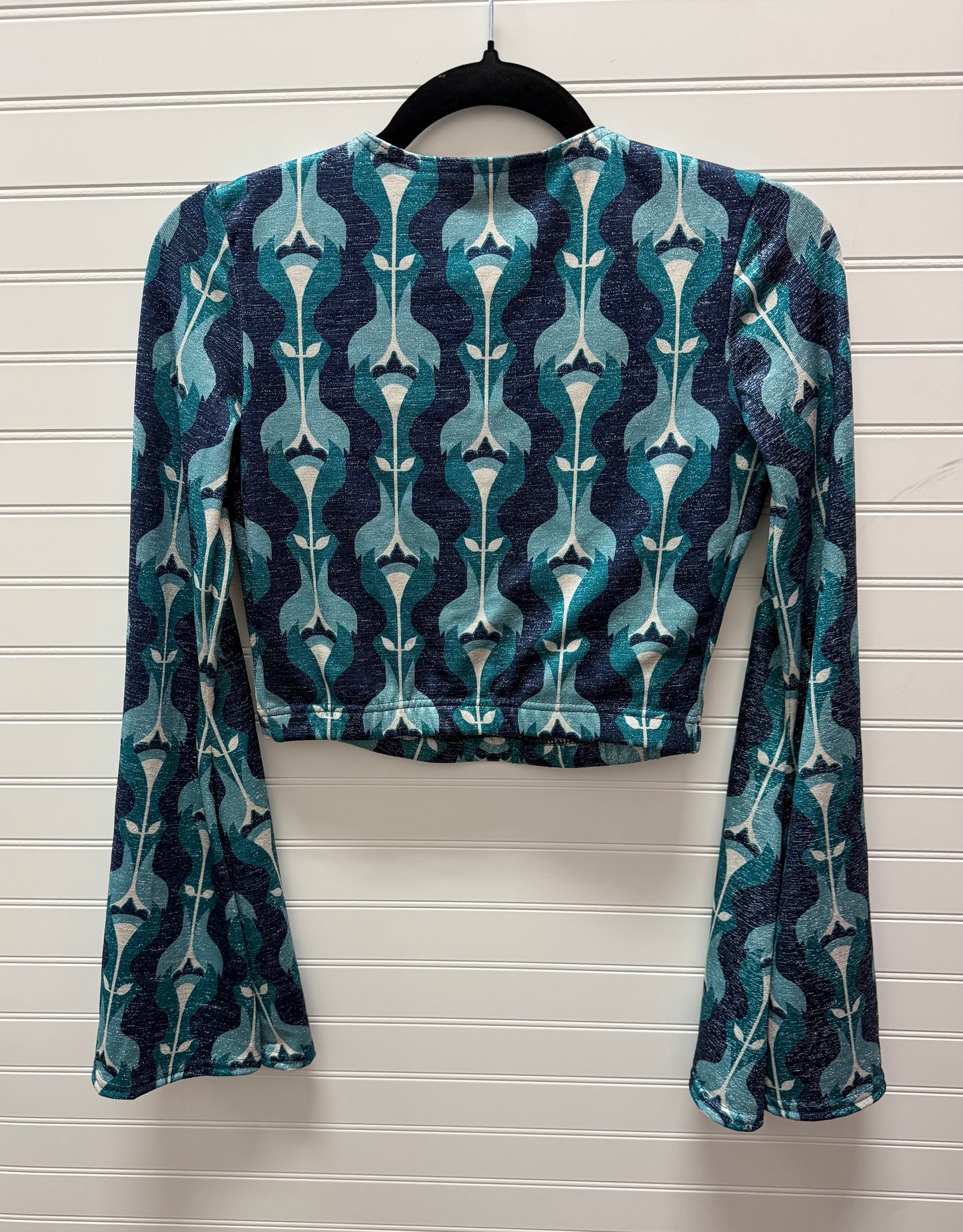 Adult Medium Teal and Navy Patterned Dance Crop Top